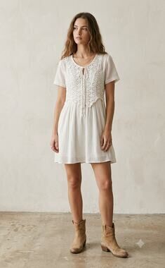 VTG Mayvens of California Cotton Cream Lace Front Peasant Dress L Cottagecore